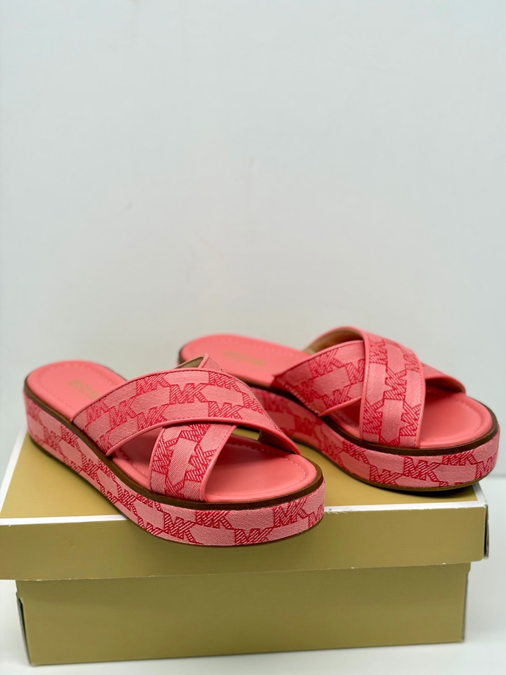 Michael Kors Indira Wedge Platform Slide Sandals Grapfrut
